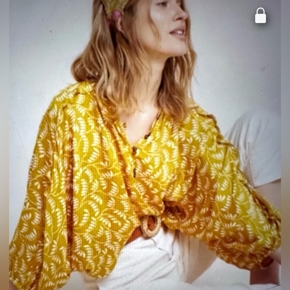 MAEVE Anthropologie Letitia Yellow Leaf Dolman Sleeve Top Size M